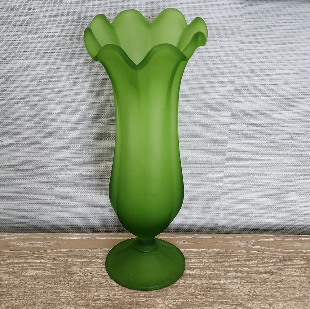 Vintage Westmoreland satin green glass vase, LARGE